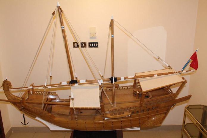 A miniature sailing ship called “Bagalah” built by master qallaf Mr. Hussain Al-Bazaz.